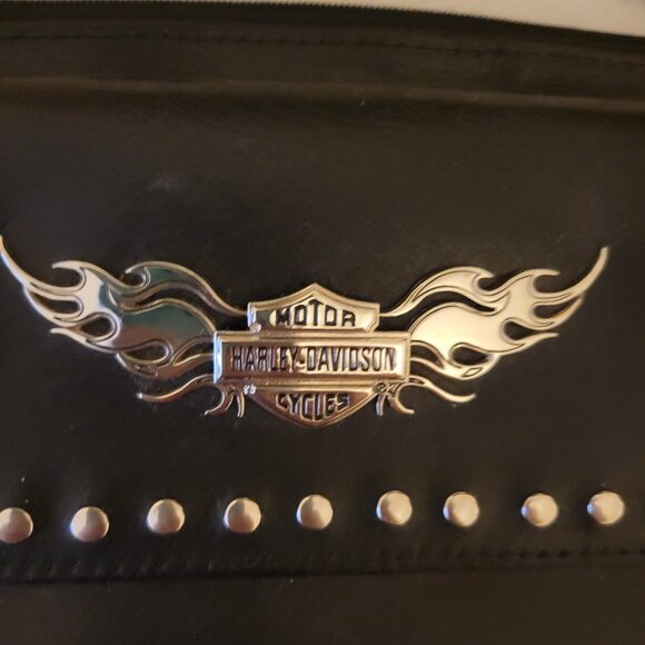 Harley Davidson Leather Studded Zip Closure Clip-on Hip Bag Belt Pouch - Picture 2 of 7